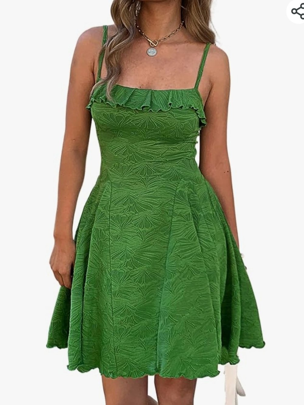Green Textured Ruffle Sundress Size Medium